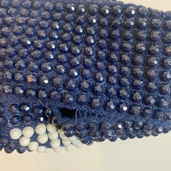 Vintage Roger Van S Blue & Red Beaded Gemoetric Shoulder Purse - Picture 6 of 7